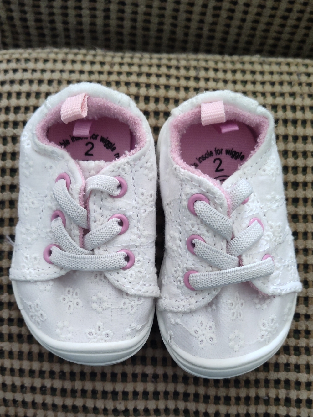 wonder nation White and Pink Eyelet Lace Baby Sneakers